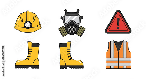 Collection of essential safety and protective equipment icons for industrial and construction work environments