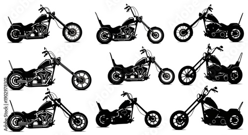 Collection of Chopper Motorcycles Silhouettes.