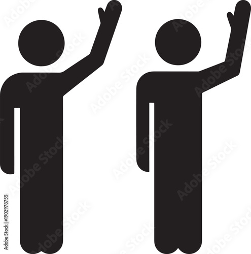 Stick figure icon set for people waving hello or goodbye