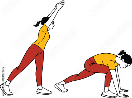 Flat Vector Illustration of Full Body Fitness Workout