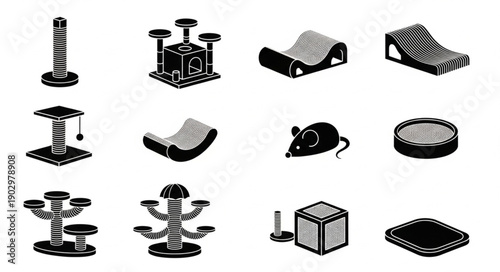 Collection of Cat Furniture and Toys Icons.
