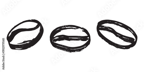 Set of hand drawn fresh roasted coffee bean Arabica robusta seed doodle Single element for design print packaging label decor
