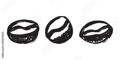 Set of hand drawn fresh roasted coffee bean Arabica robusta seed doodle Single element for design print packaging label decor