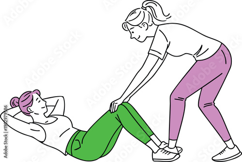Minimal Vector Illustration of Assisted Sit-Up Exercise