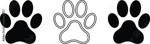 Black Silhouette and Outline Set of Animal Paw Prints Isolated on White Background for Pet Veterinary and Wildlife Tracking Design