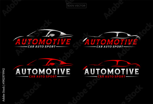 set of vector automotive car logo design template illustration on black background