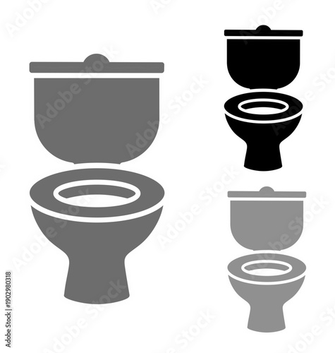 Set of vector illustration modern toilet bowl icons in various gray and black shades, isolated on a clean white background for design. Set of toilet symbols