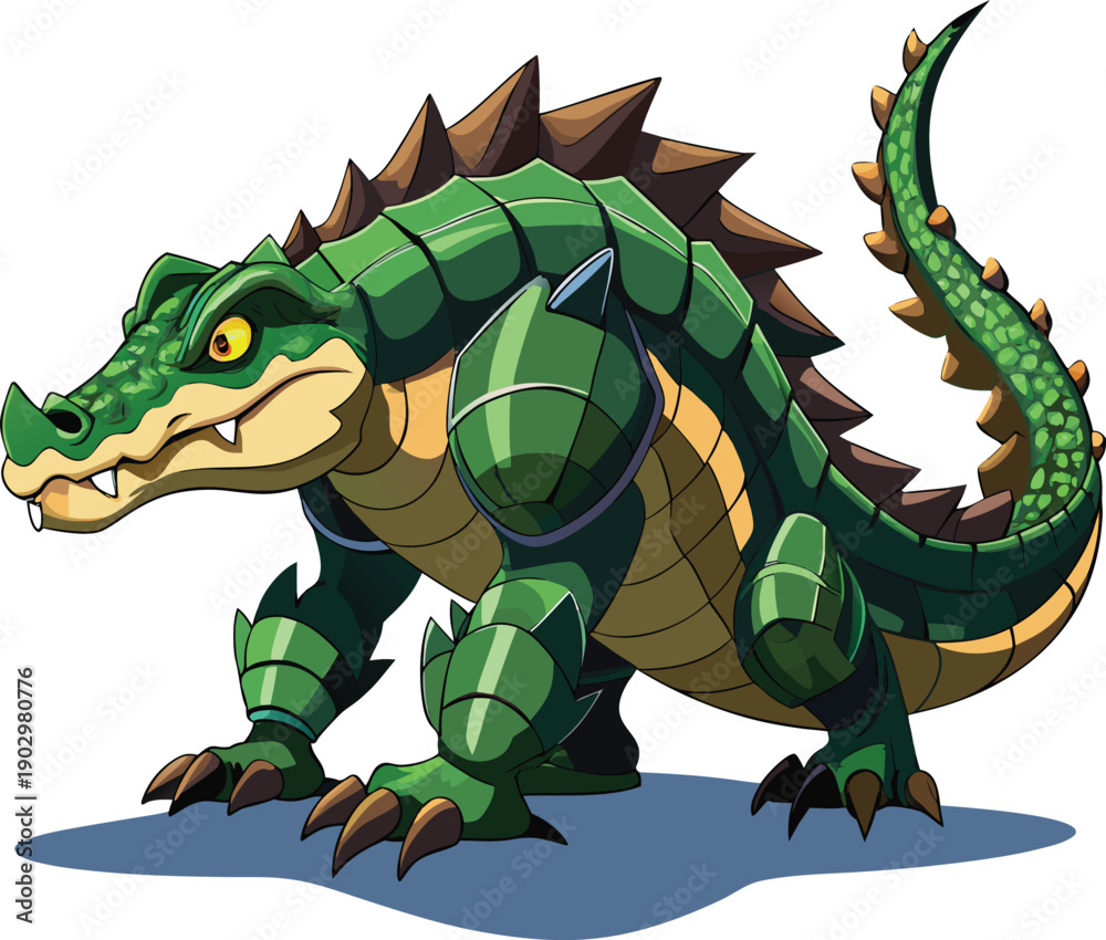 Obraz premium Armored dragon crocodile fierce fantasy creature vector illustration flat design