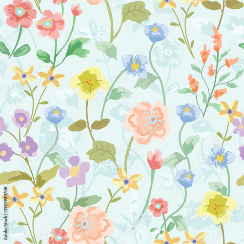Beautiful watercolor floral in the garden seamless pattern
