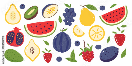 Colorful assortment of various fruits including kiwi watermelon and berries