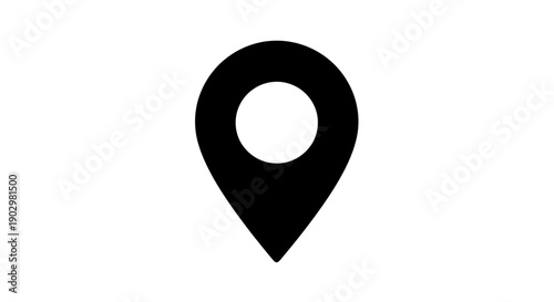 A large black map pin icon with a white center on a plain background