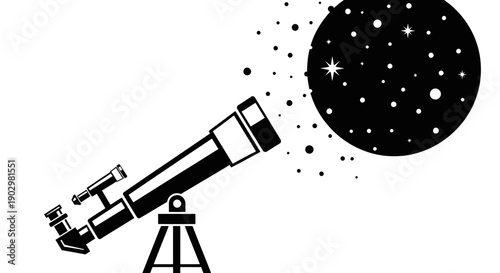 Telescope pointed at the starry night sky with a celestial body visible