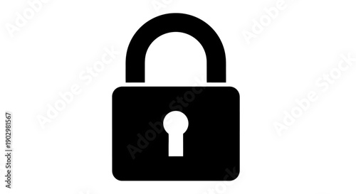 A simple black padlock icon with an open shackle on a plain background from a straightforward viewpoint