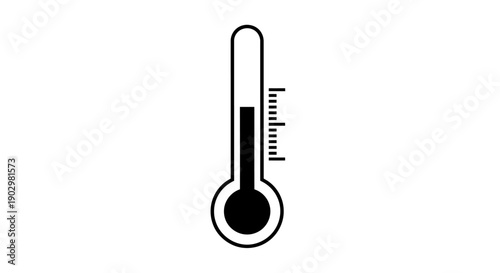 A simple black and white illustration of a thermometer displaying a moderate temperature from a straightforward front viewpoint