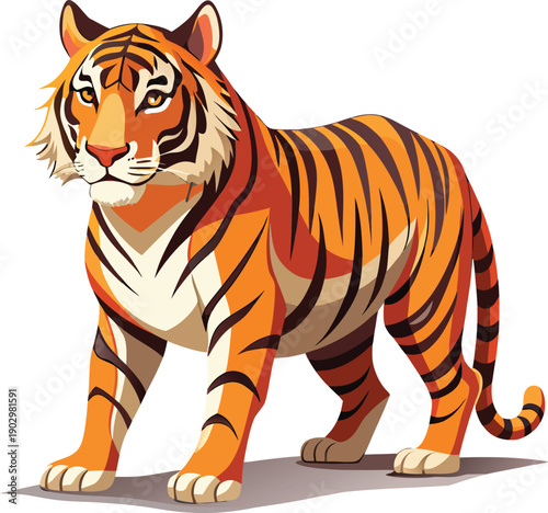 Powerful orange tiger standing fierce flat design vector illustration