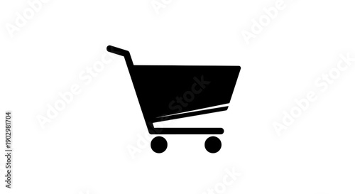 A simple black shopping cart icon on a clean background viewed from the side