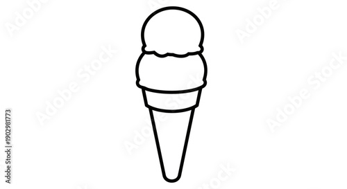 Simple line drawing of an ice cream cone with two scoops on a plain background from a straight-on viewpoint