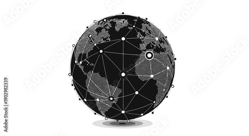 Global network connection visualization on a digital globe showcasing international communication links