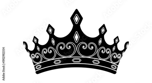 An ornate crown illustration featuring swirling patterns and gemstones on a royalty symbol