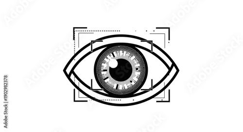 Detailed technical illustration of an eye from a frontal viewpoint showcasing intricate details