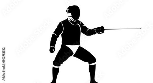Fencer in action, poised with sword, ready to strike in a fencing competition illustration