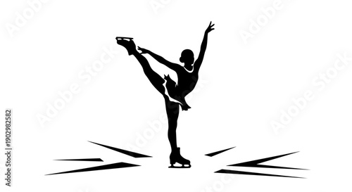 Silhouette of a figure skater performing a graceful dance on ice, captured in a dynamic pose from a front viewpoint