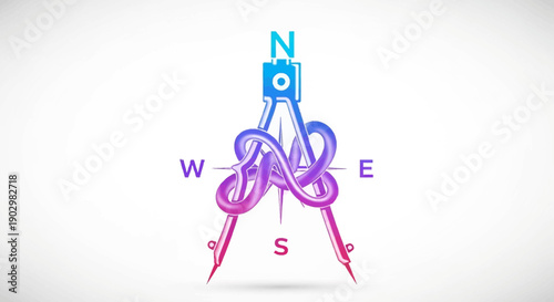 Vibrant gradient compass design with intertwined legs symbolizing direction and creative exploration