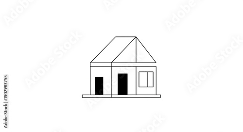Simple Outline Drawing of a House Building.