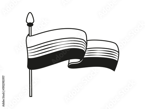 waving black ribbon flag on pole, clean illustration conveying ceremonial signal and emblematic