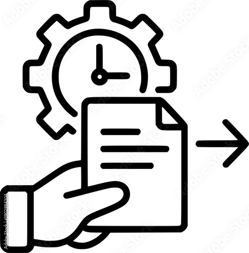 Document Service Process Time Management Gear Hand Icon – Business Workflow Vector