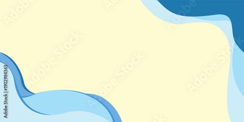 Abstract soft blue and pastel yellow wavy background with paper cut layers for nursery wall art, preschool educational materials, and friendly corporate presentation slides