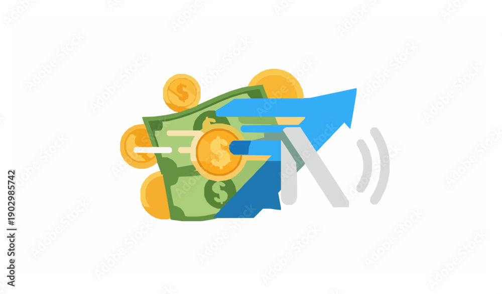 Fototapeta premium Fast money and quick payment flat vector icon for fintech and investment apps