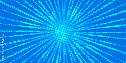 Modern comic background with blue halftone dots and radial speed motion lines. Vector speed effect for anime posters abstract modern simple