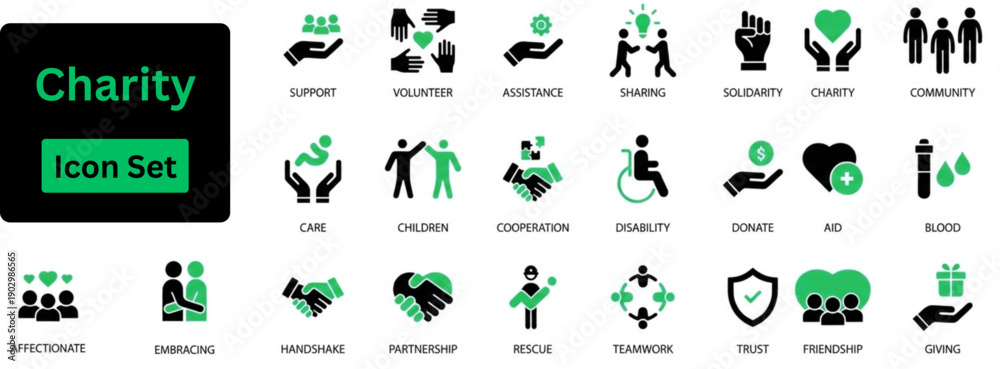 © Tuhin - Silhouette vector of Charity icon set. Charity solid icon set. © Tuhin - Silhouette vector of Charity icon set. Charity solid icon set.