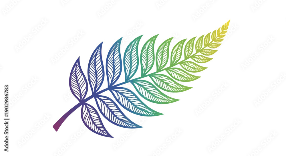 Fototapeta premium Vibrant hand-drawn fern leaf illustration featuring a stunning rainbow gradient of colors