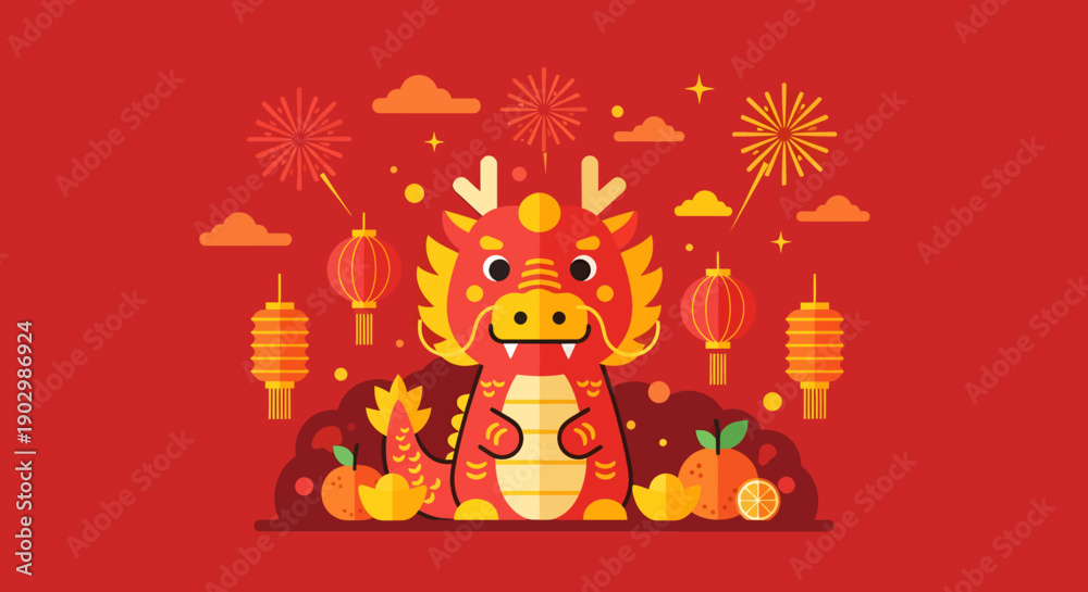Obraz premium Dragon and Fruits for Chinese New Year Celebration