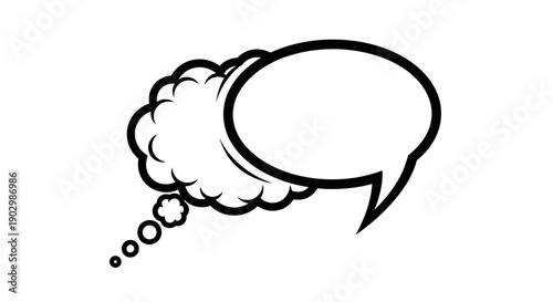 Hand Drawn Thought Bubble Merging with a Speech Bubble for Communication Concept on Isolated White Background