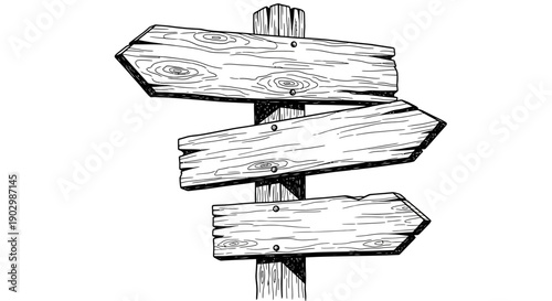 Blank Wooden Signpost with Multiple Empty Directional Arrows, Isolated White Background