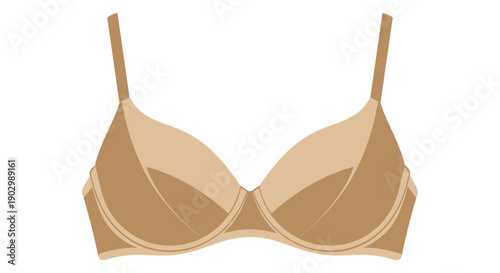 Beige underwire bra isolated against a clean white background, showcasing elegant design and smooth contours, offering detailed close-up view