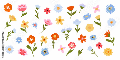Colorful wildflower assortment with various blooms and green stems