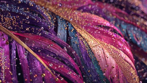 Abstract texture of vibrant, shimmering feathers, backdrop for carnival party.