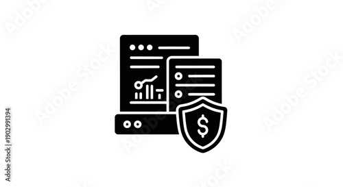 Financial Security Icon: Shield with Dollar Sign and Data Charts