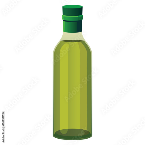 Green Glass Olive Oil Bottle with Cork Vector Illustration