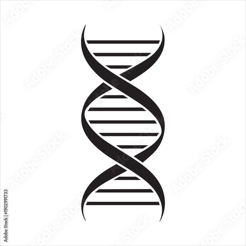 DNA double helix Silhouette, Vector, Illustration, Icon, Logo, White Background.