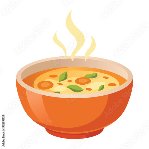 Hot Vegetable Soup Bowl with Steam Vector Illustration