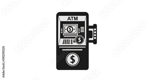 ATM Machine Icon with Dollar Sign and Cash Dispenser Slot