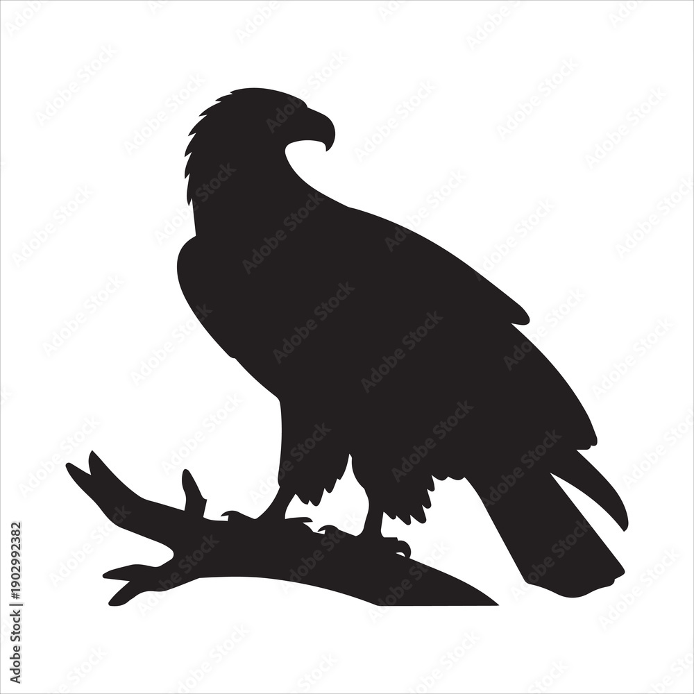Fototapeta premium Eagle perched on branch Vector, Silhouette, Illustration