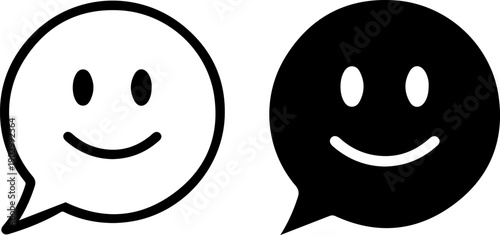 Smiling speech bubbles in black and white for communication design