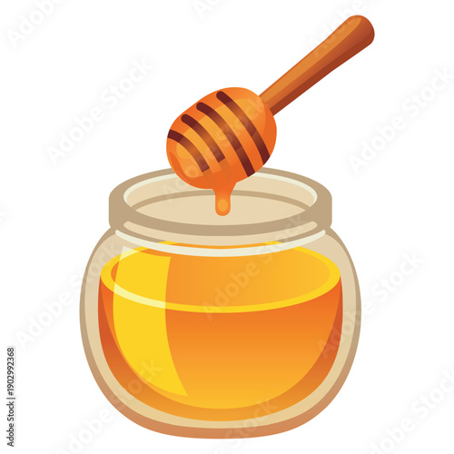 Sweet Honey Jar with Wooden Dipper Vector Illustration