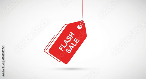 Dynamic red flash sale tag hanging, symbolizing urgent limited-time discount offers for shoppers